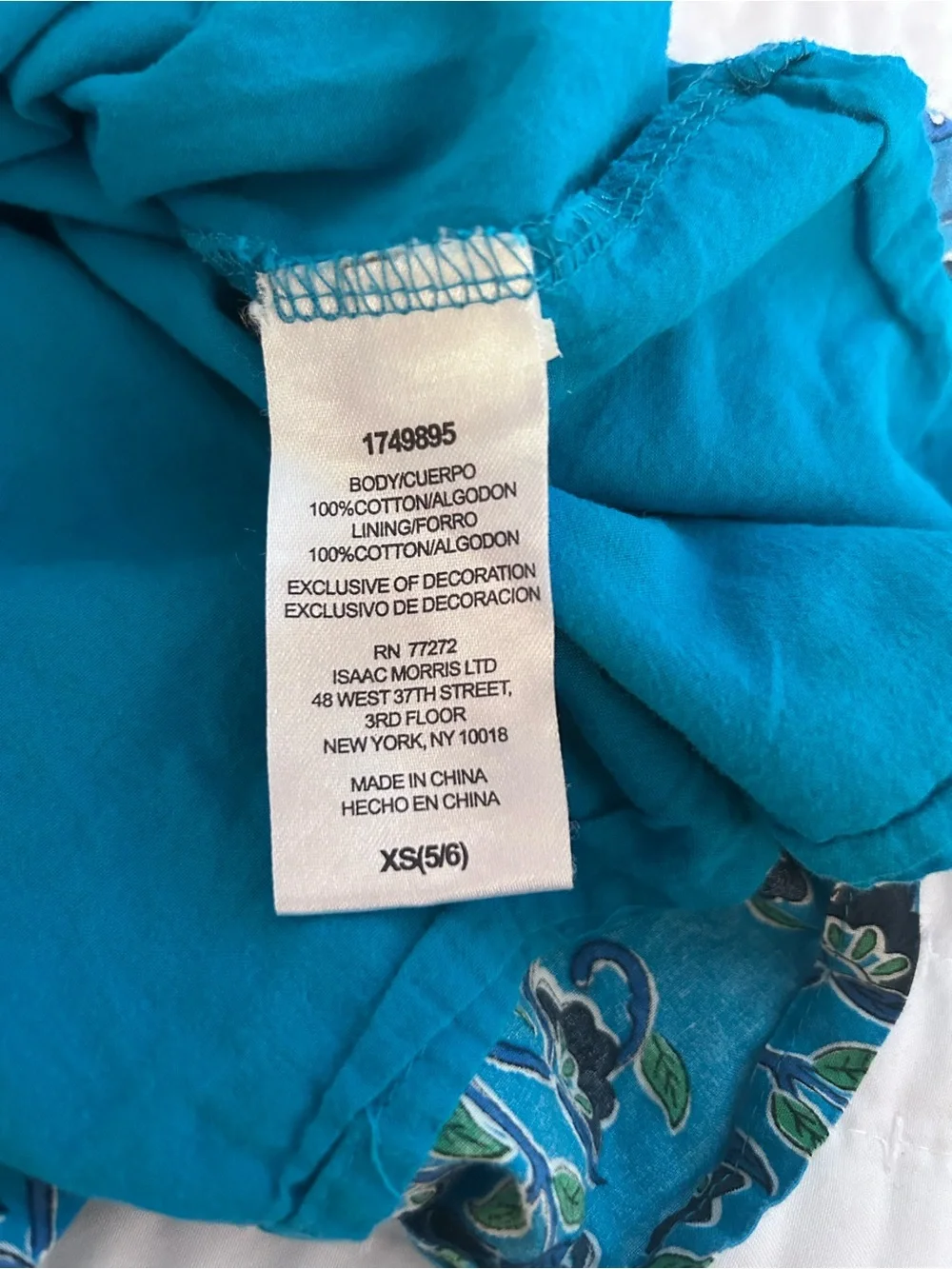 French Connection Teal Blue Floral Smocked Size XS(5/6)